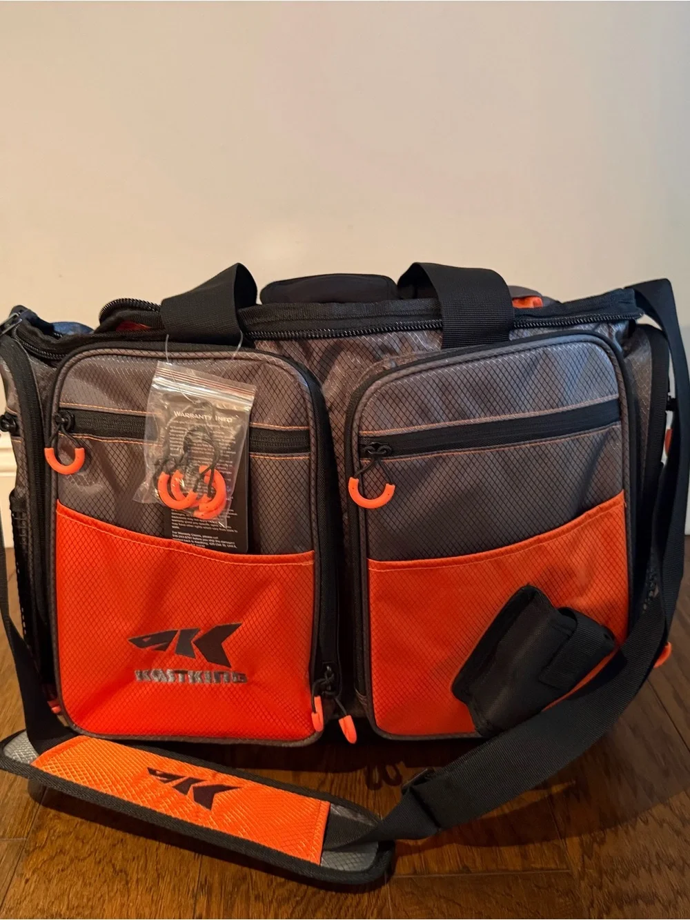Orange and Gray Men’s Fishing Duffel Bag with Multiple Pockets